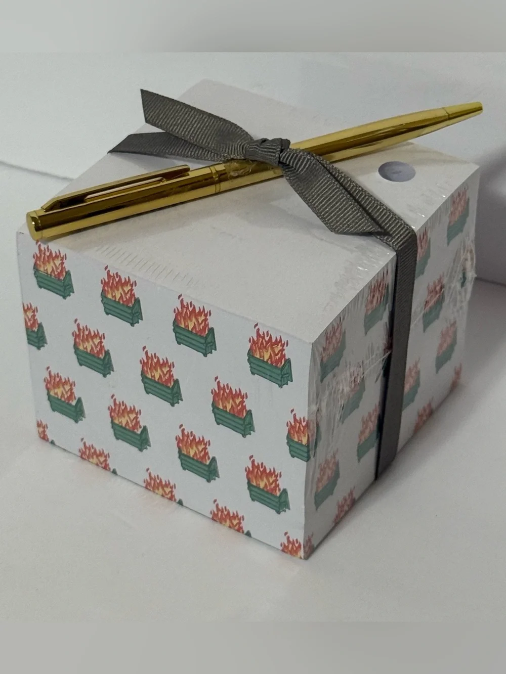 Hallmark Shoebox Dumpster Fire Candle and Tower of Notes Pen Set NWT